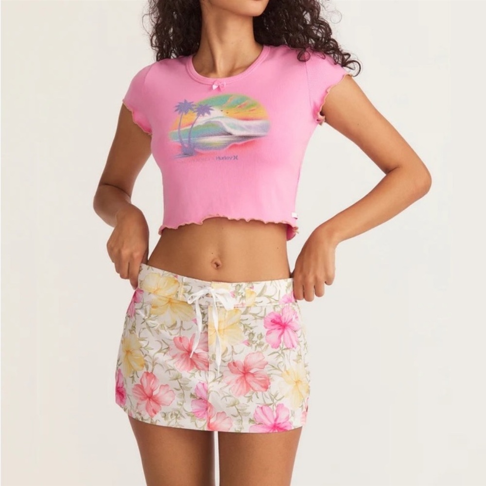 LoveShackFancy x Hurley Floral Hibiscus Boardie Mini Skirt size M